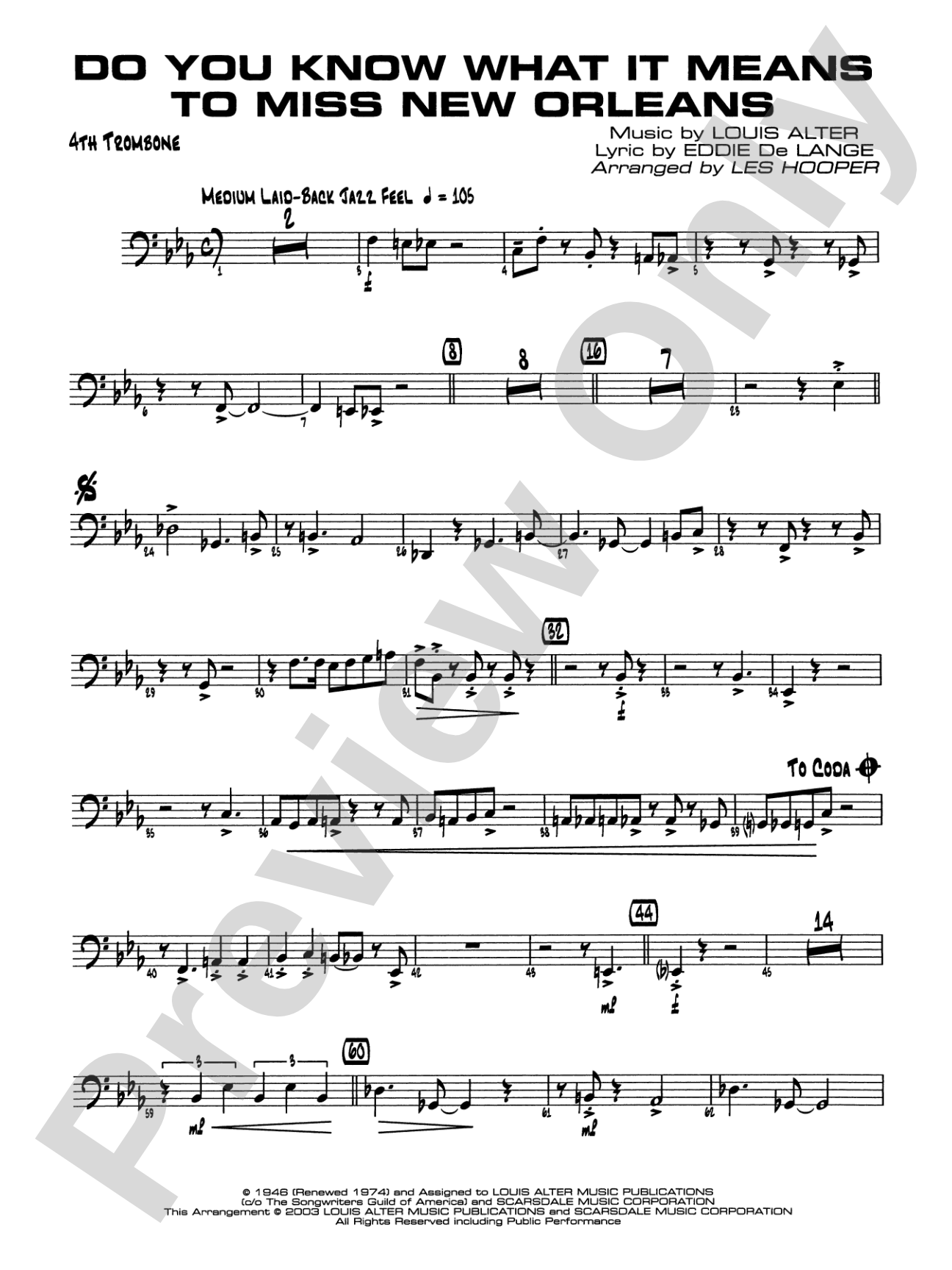 Do You Know What It Means to Miss New Orleans: 4th Trombone