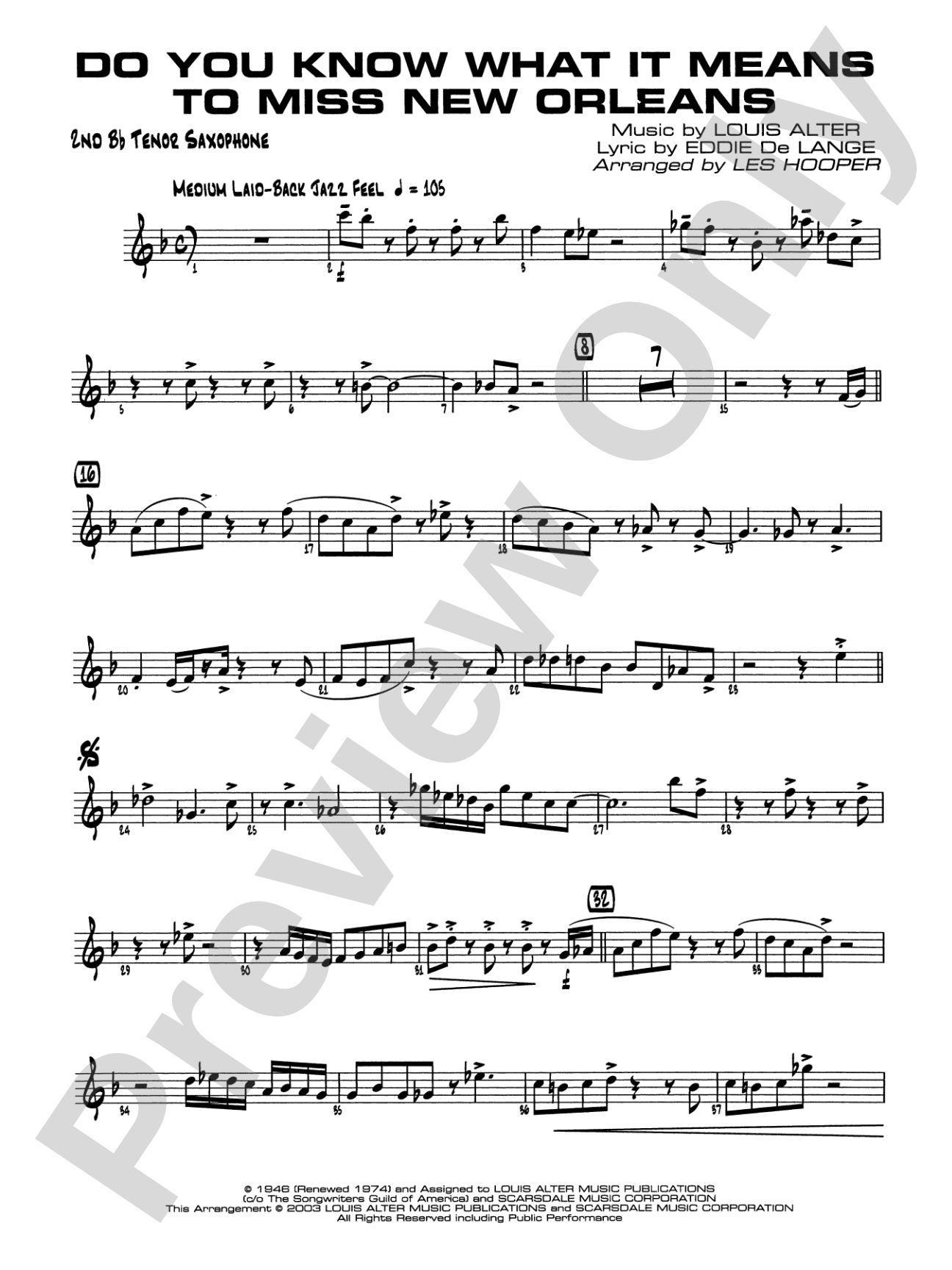 Do You Know What It Means to Miss New Orleans: 2nd B-flat Tenor Saxophone