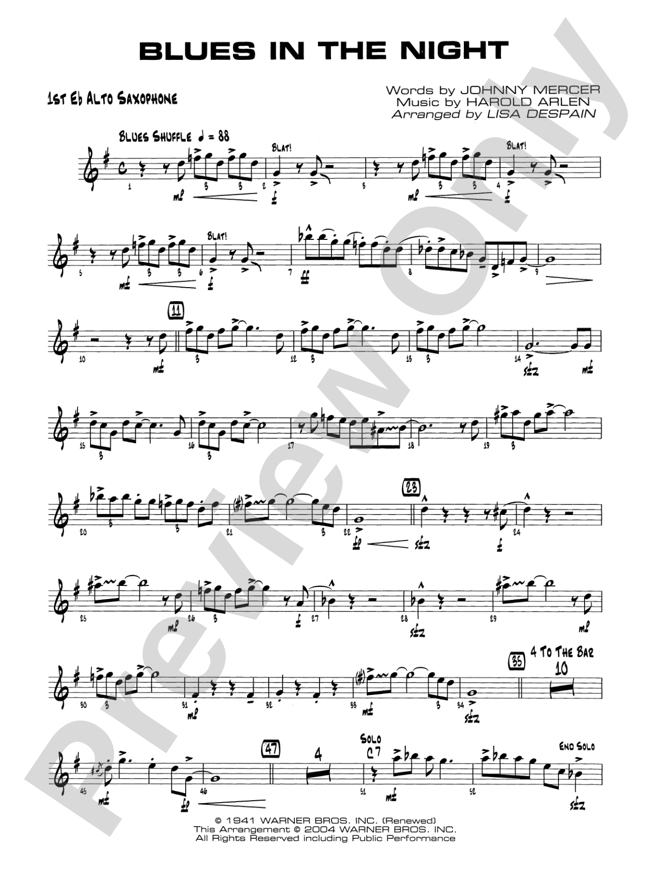 Blues in the Night: E-flat Alto Saxophone