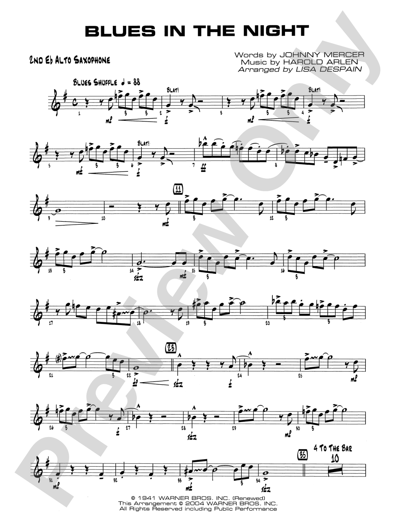 Blues in the Night: 2nd E-flat Alto Saxophone