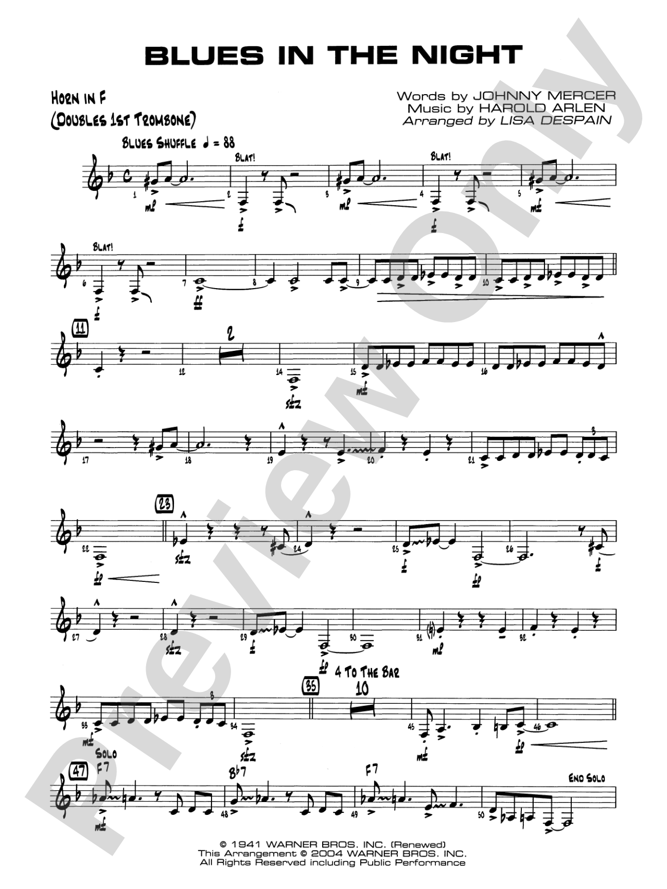Blues in the Night: 1st F Horn