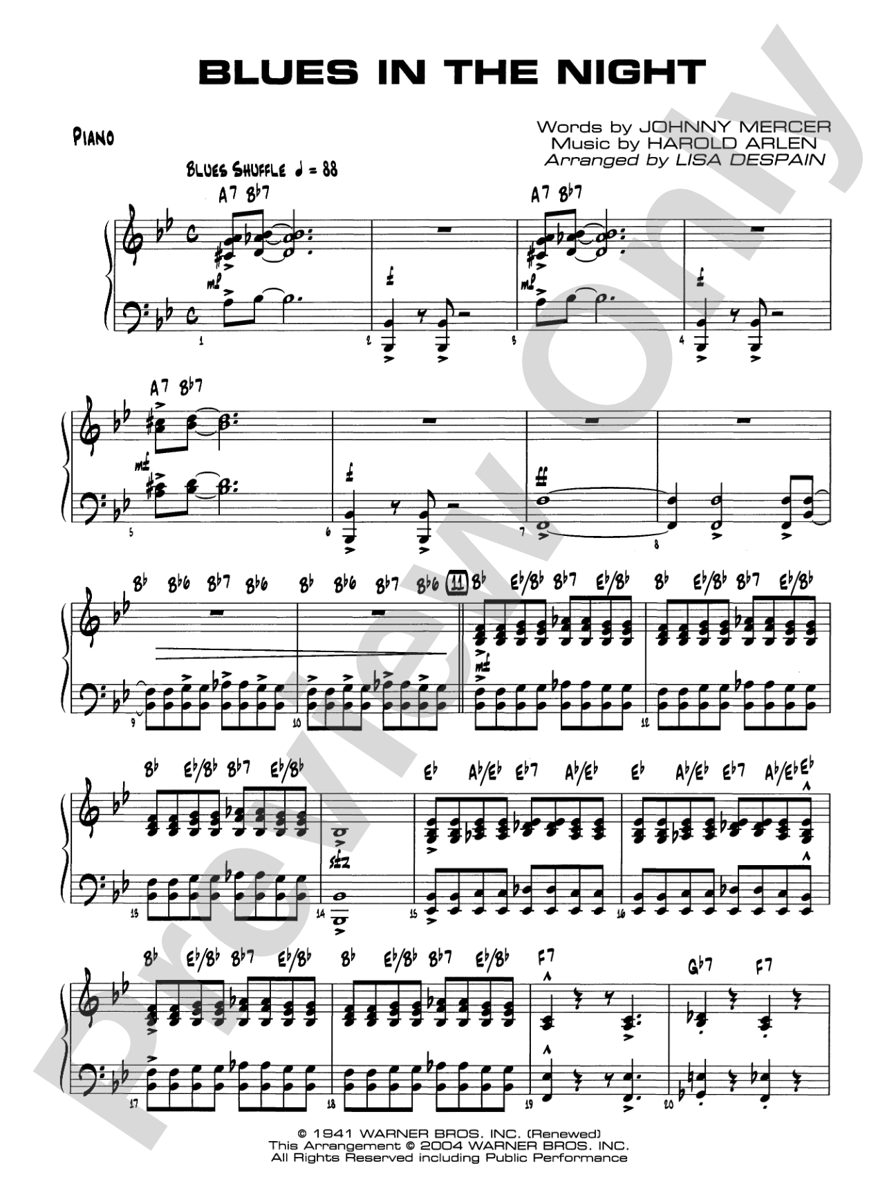 Blues in the Night: Piano Accompaniment