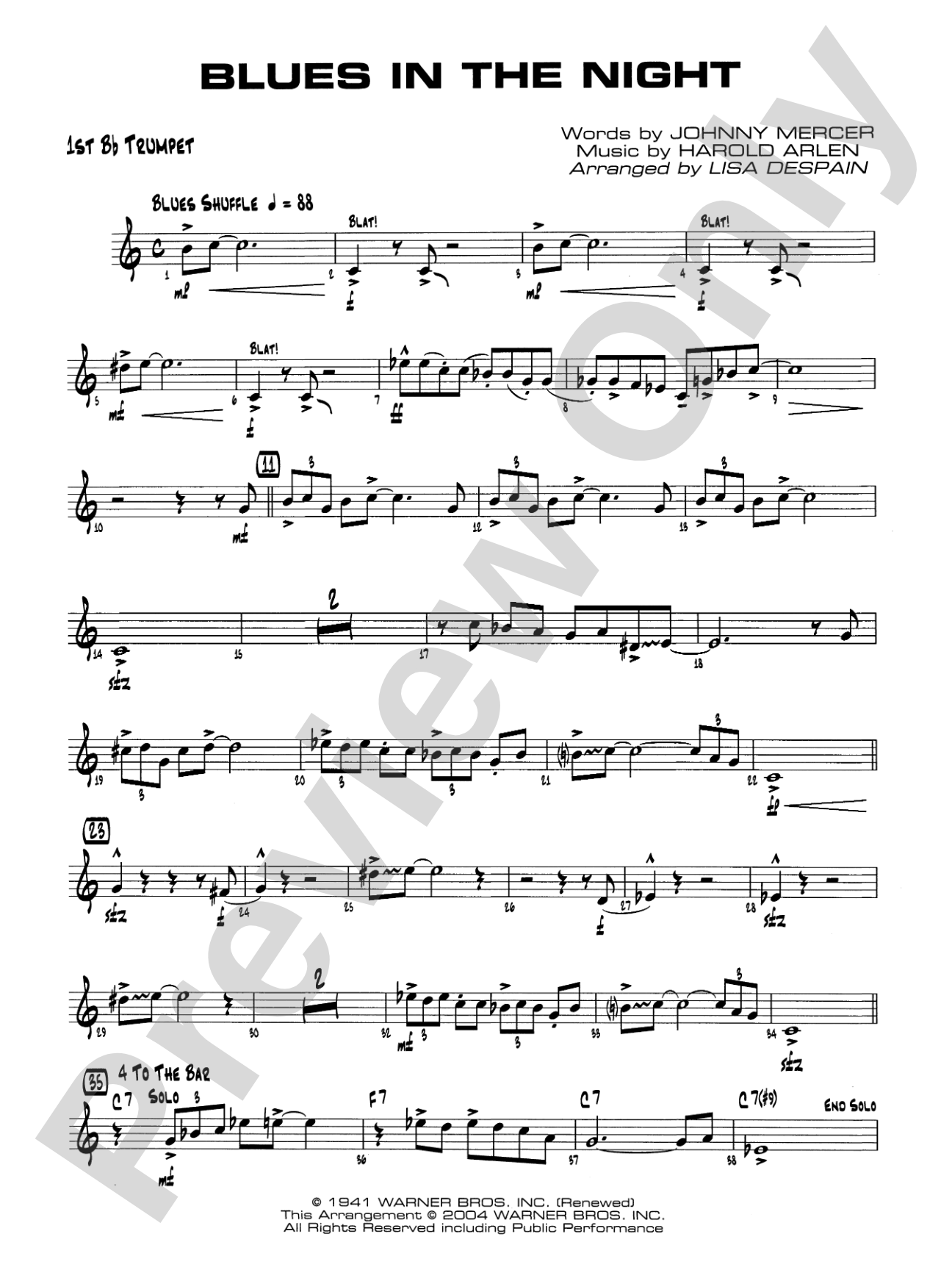 Blues in the Night: 1st B-flat Trumpet