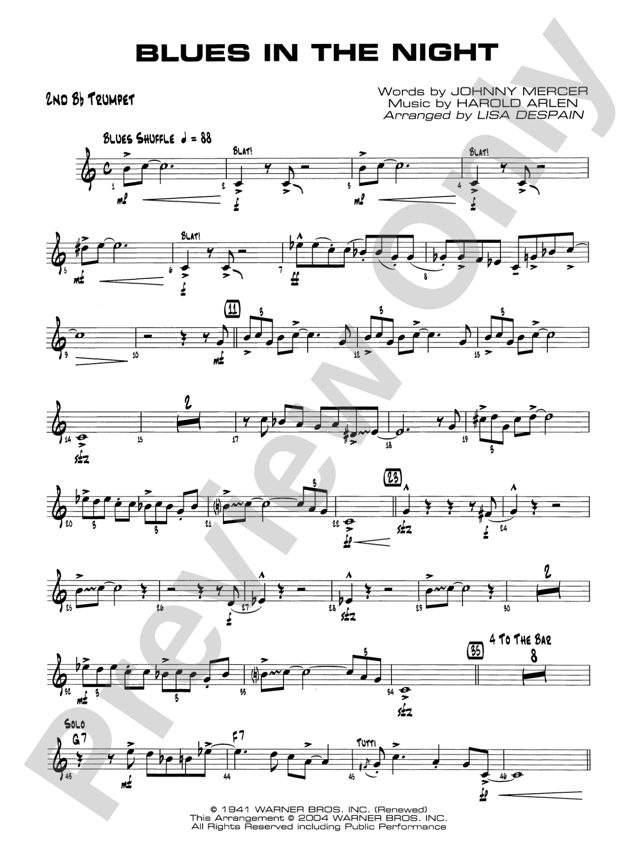 Blues in the Night: 2nd B-flat Trumpet