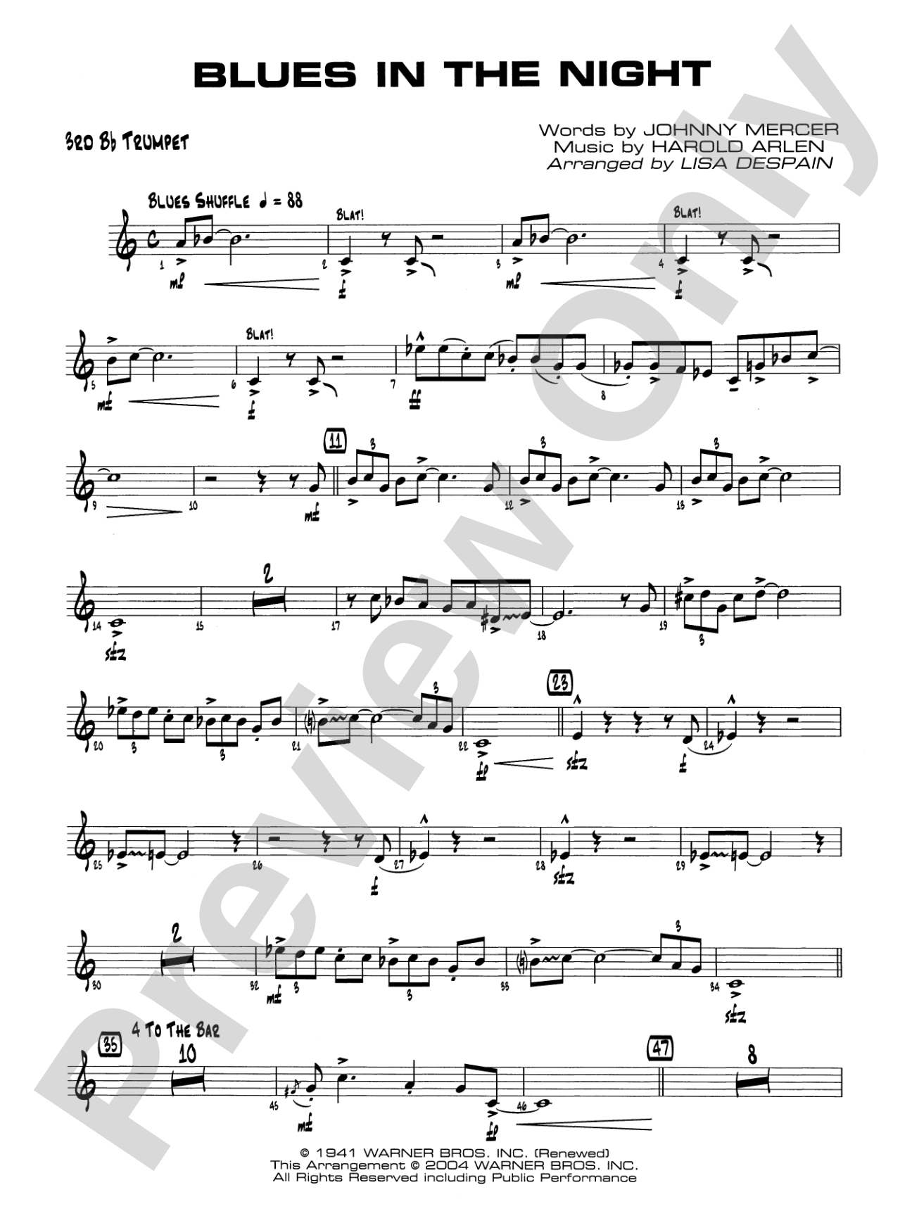Blues in the Night: 3rd B-flat Trumpet