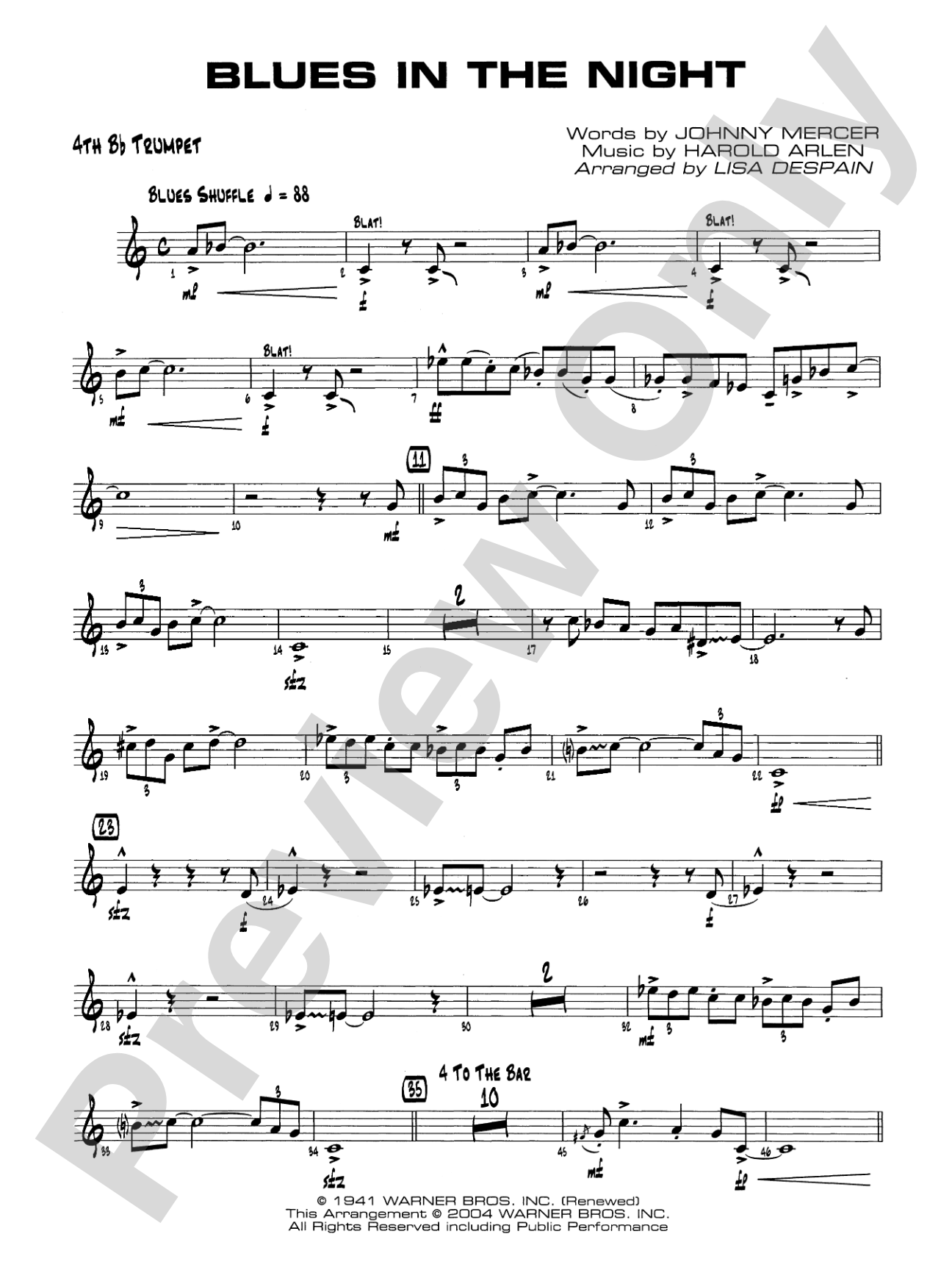 Blues in the Night: 4th B-flat Trumpet