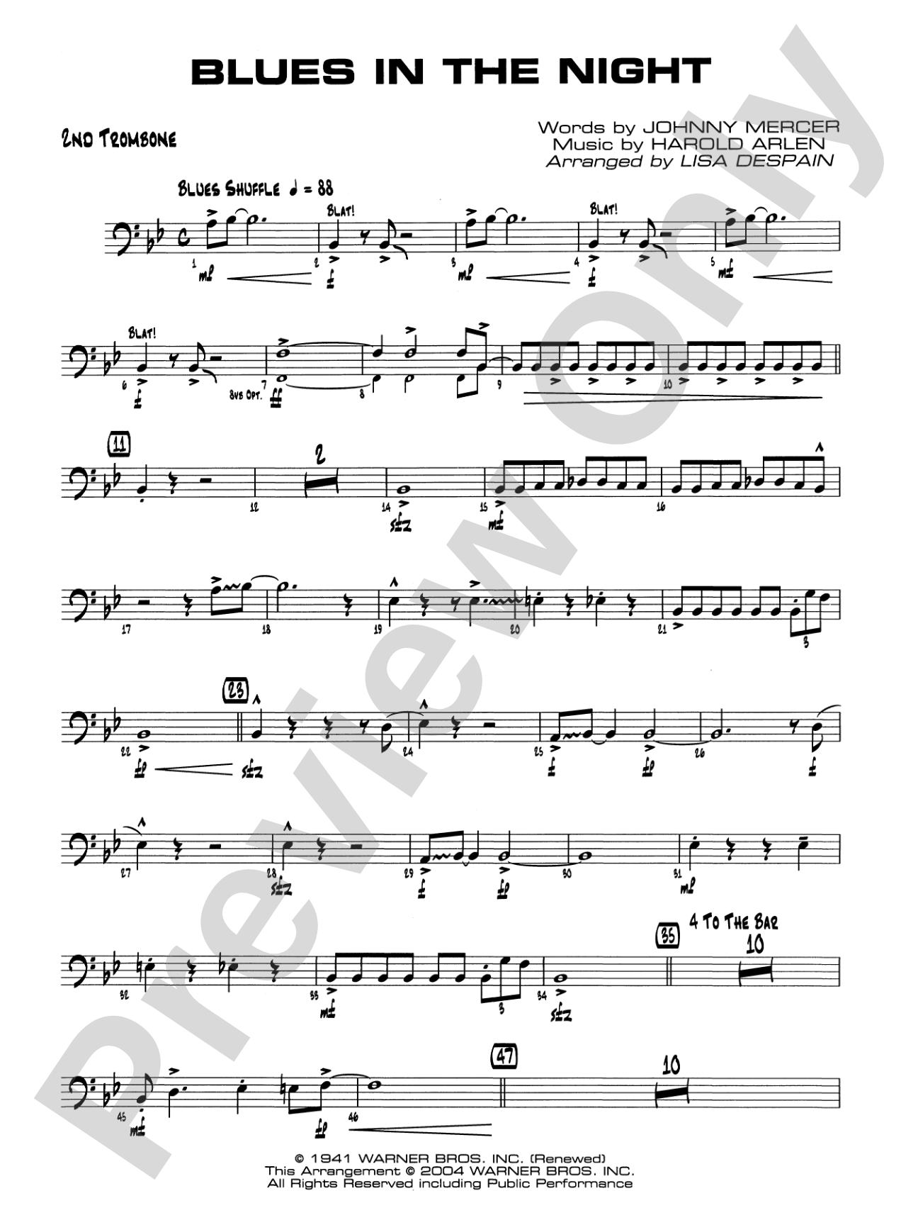 Blues in the Night: 2nd Trombone