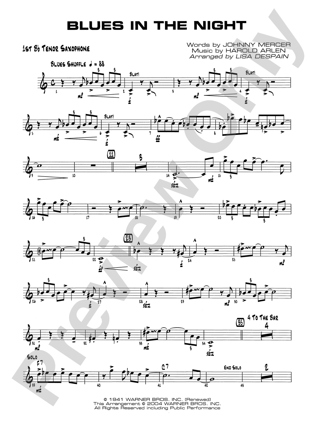 Blues in the Night: B-flat Tenor Saxophone