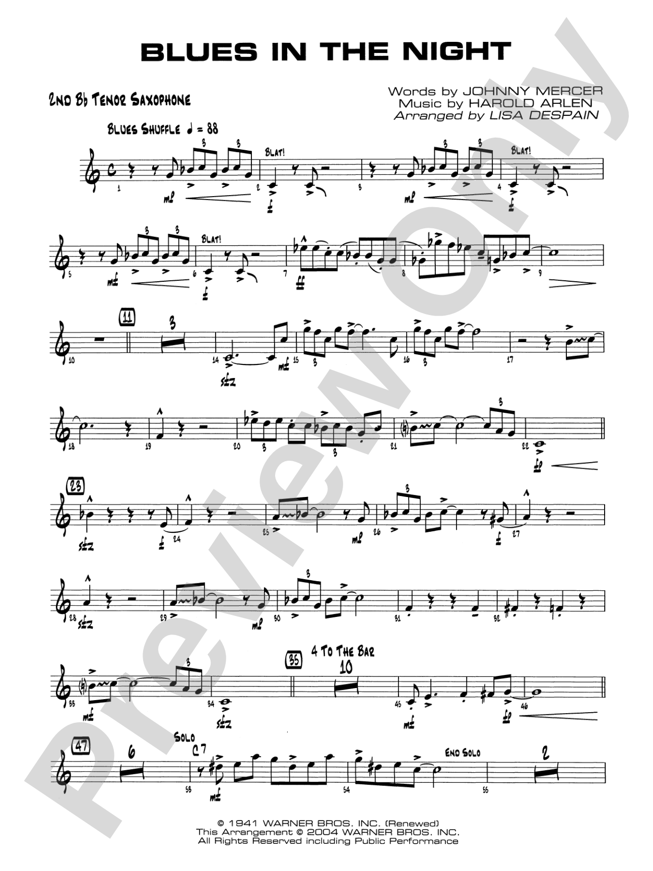 Blues in the Night: 2nd B-flat Tenor Saxophone