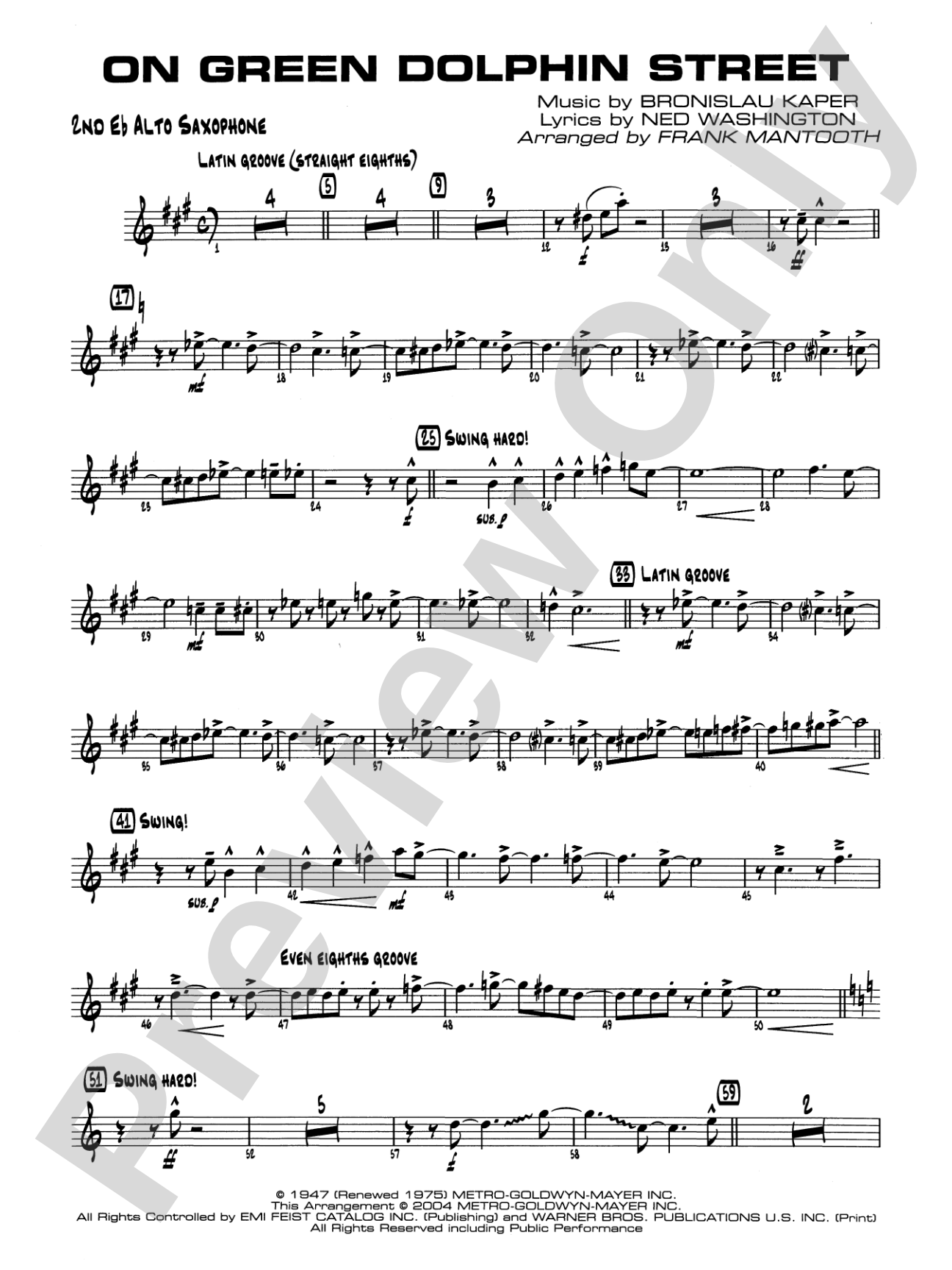 On Green Dolphin Street: 2nd E-flat Alto Saxophone