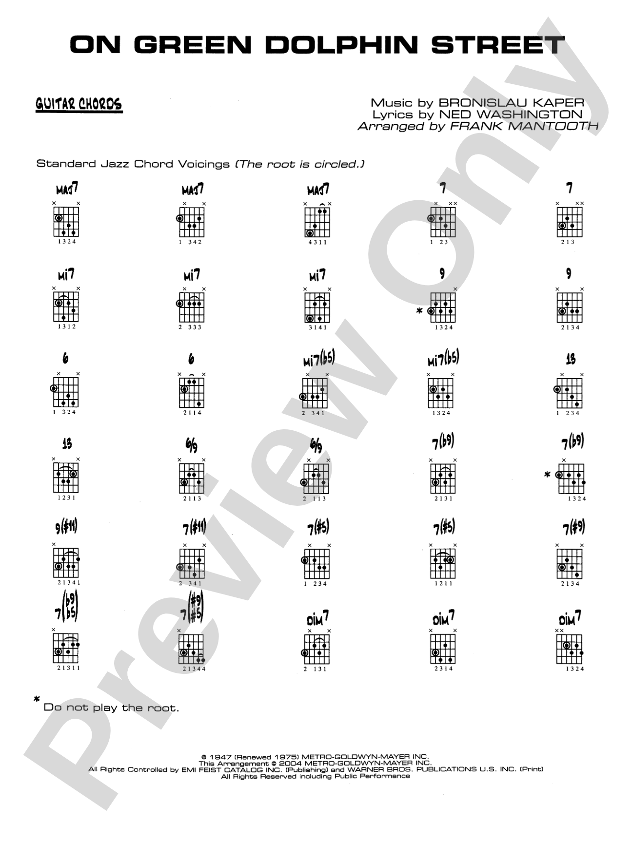 On Green Dolphin Street: Guitar Chords