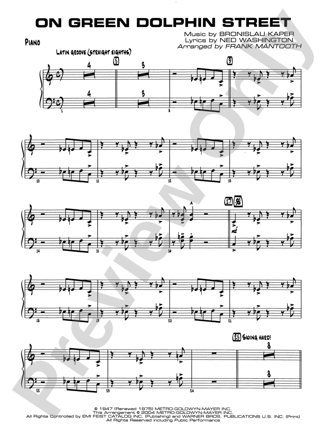 On Green Dolphin Street: Piano Accompaniment