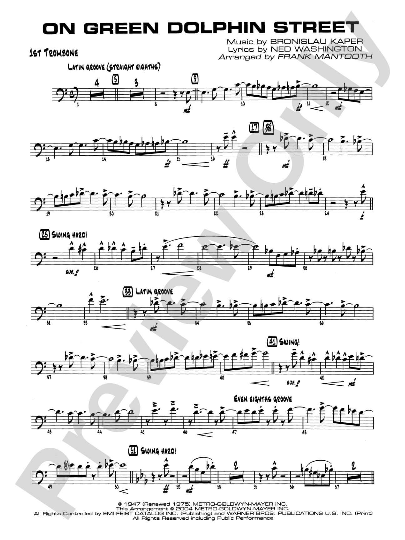 On Green Dolphin Street: 1st Trombone
