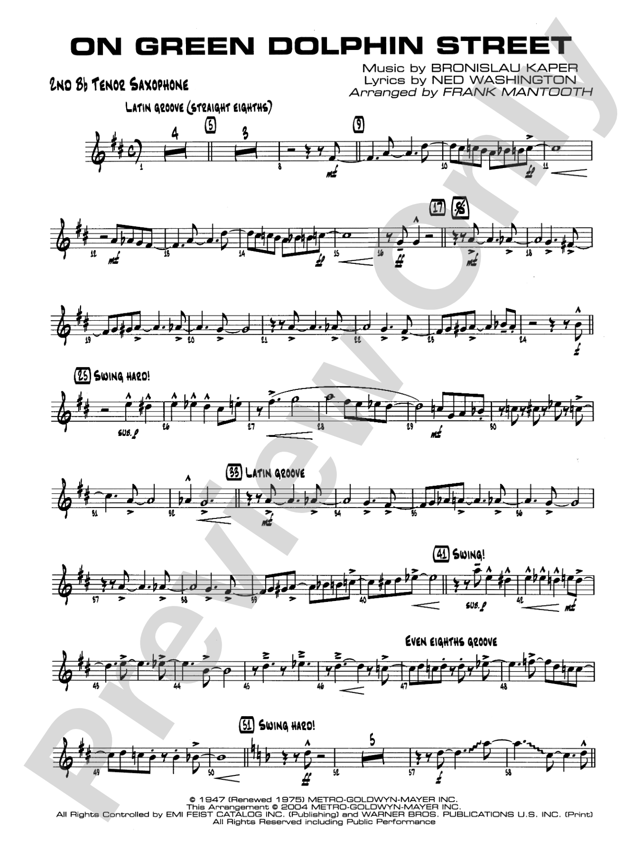 On Green Dolphin Street: 2nd B-flat Tenor Saxophone