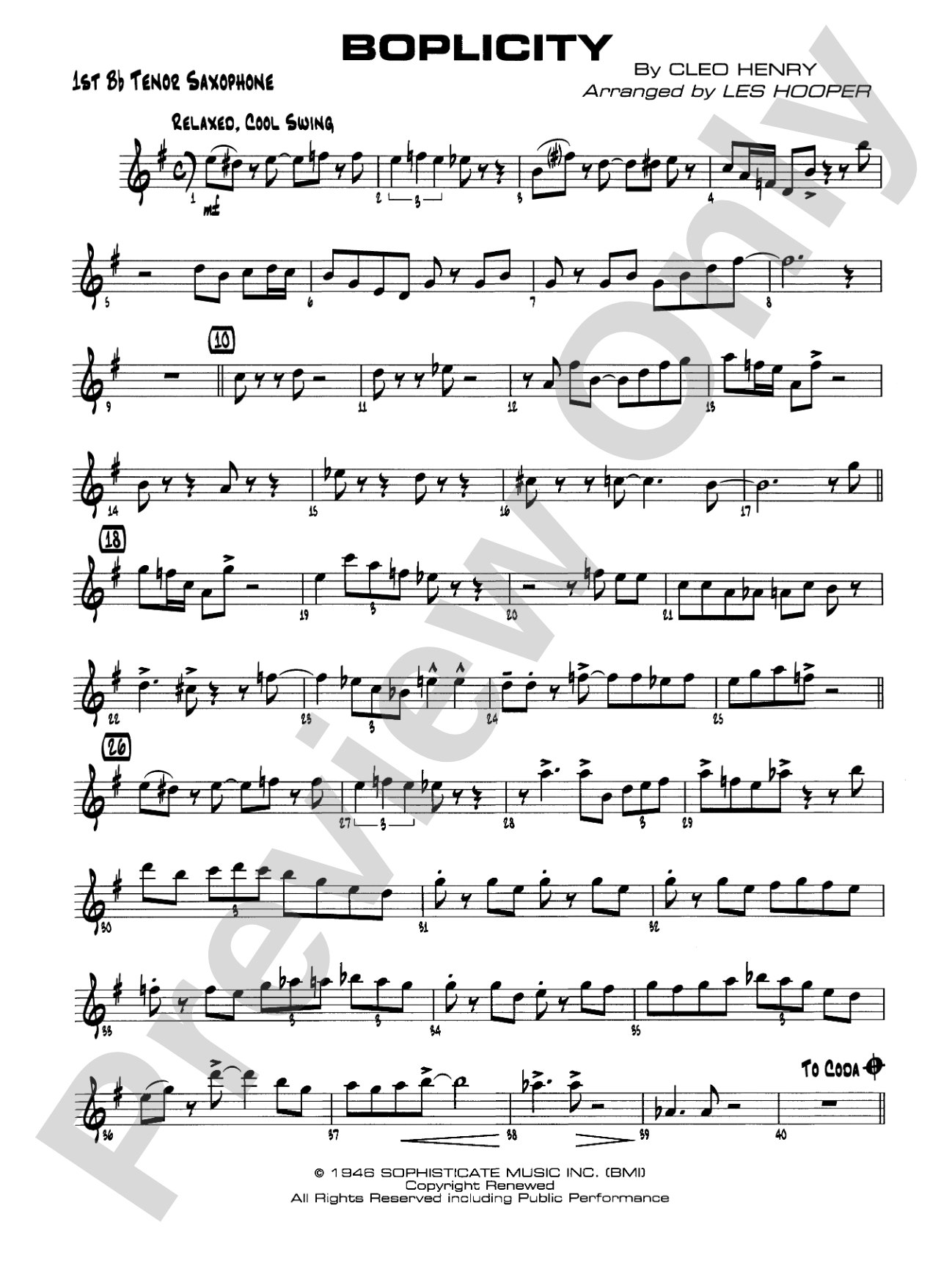 Boplicity: B-flat Tenor Saxophone