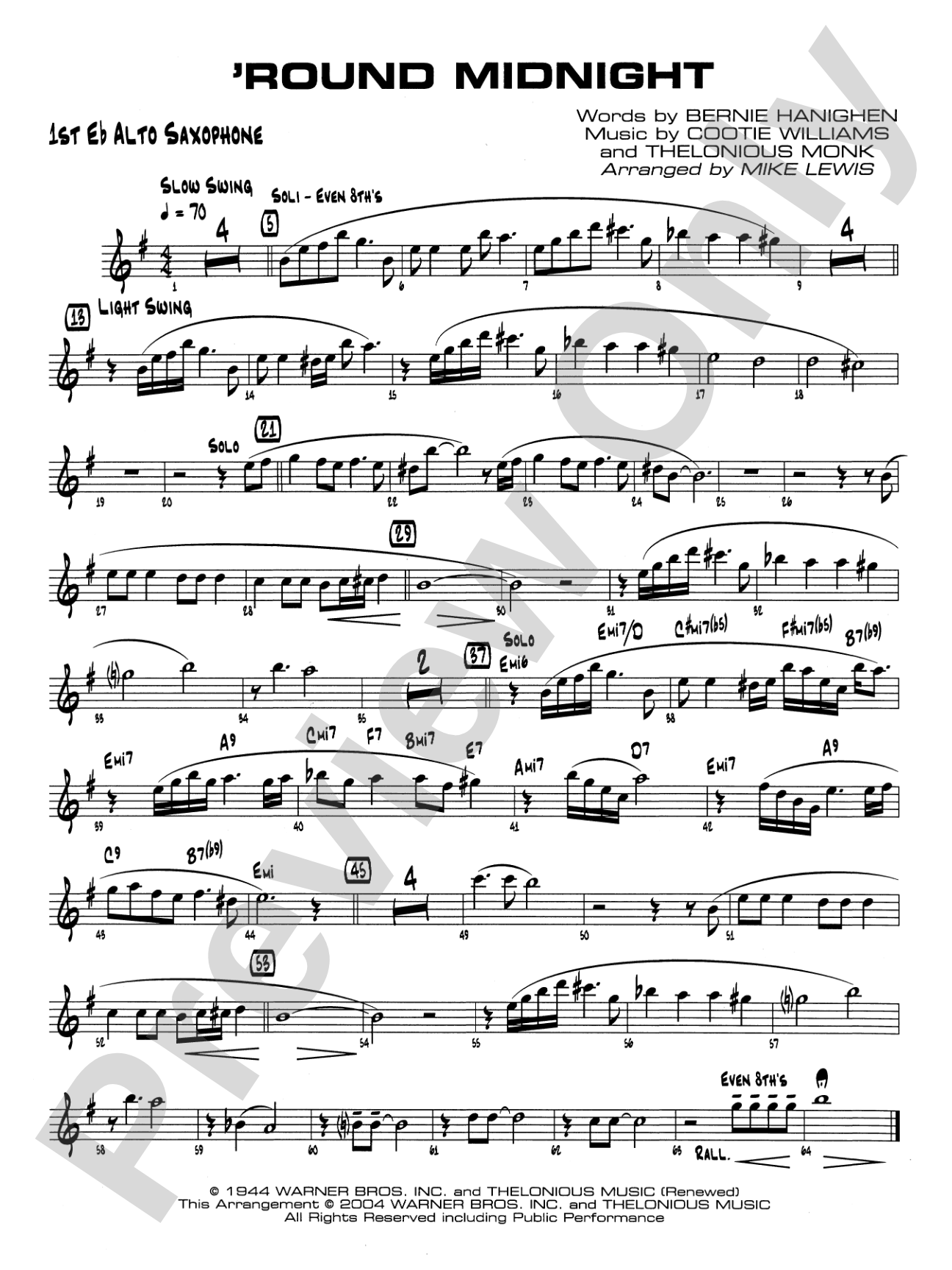 'Round Midnight: E-flat Alto Saxophone