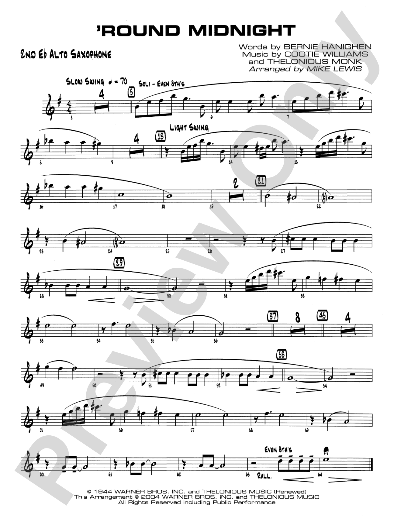'Round Midnight: 2nd E-flat Alto Saxophone