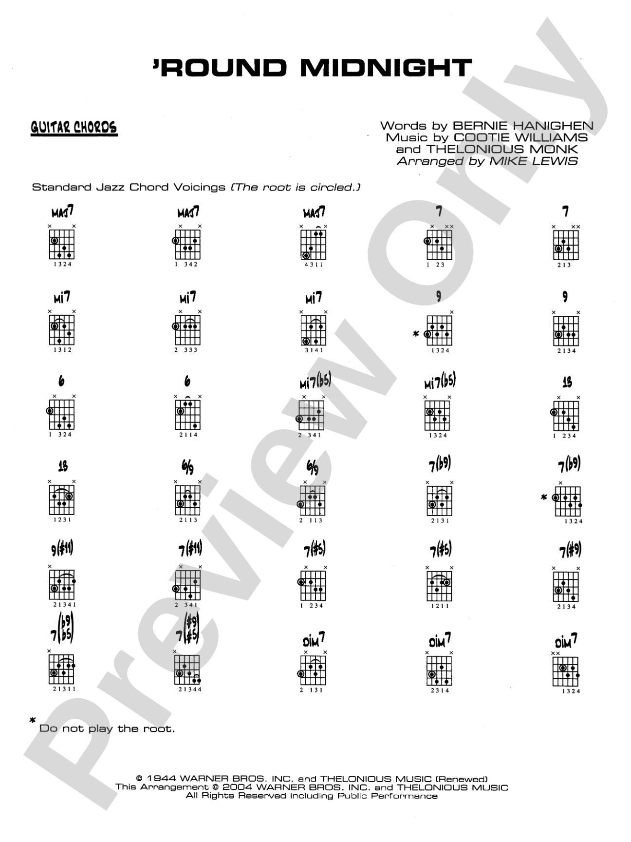 'Round Midnight: Guitar Chords