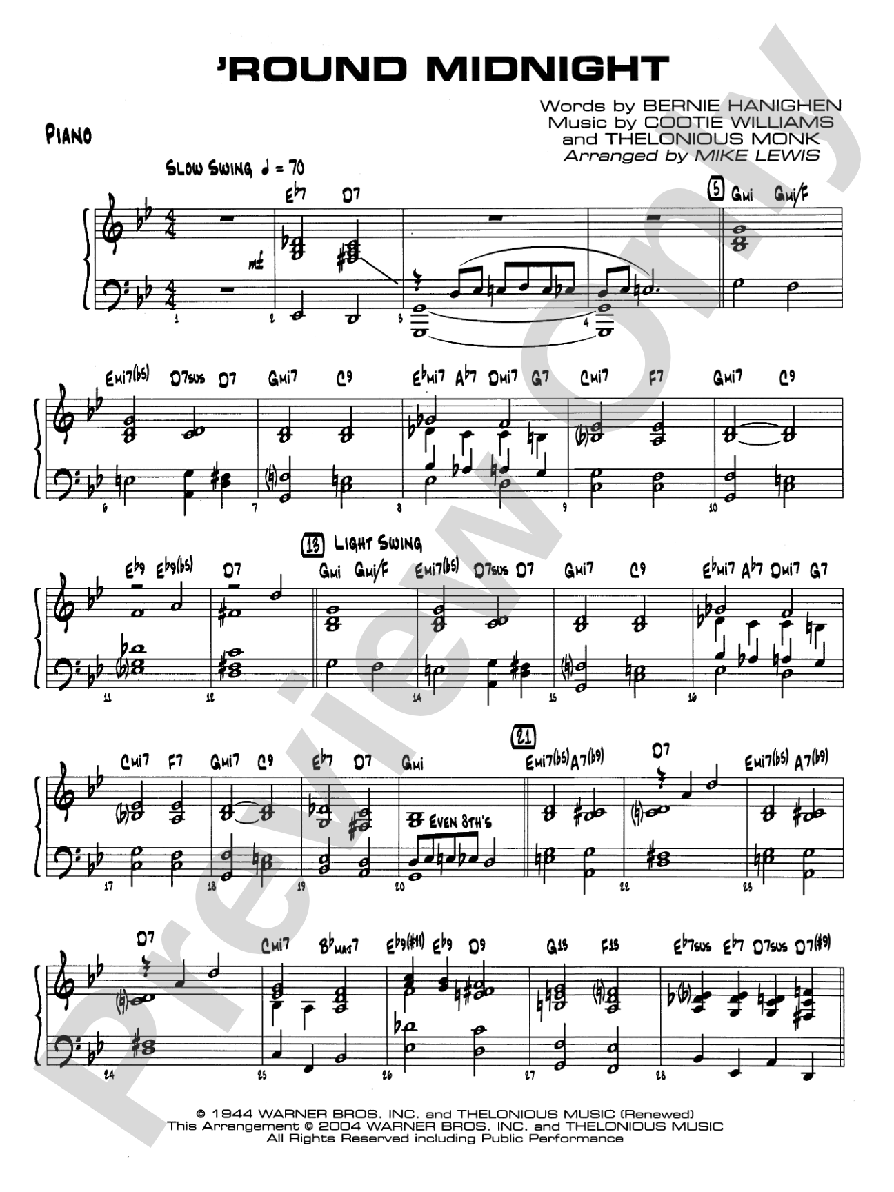 'Round Midnight: Piano Accompaniment