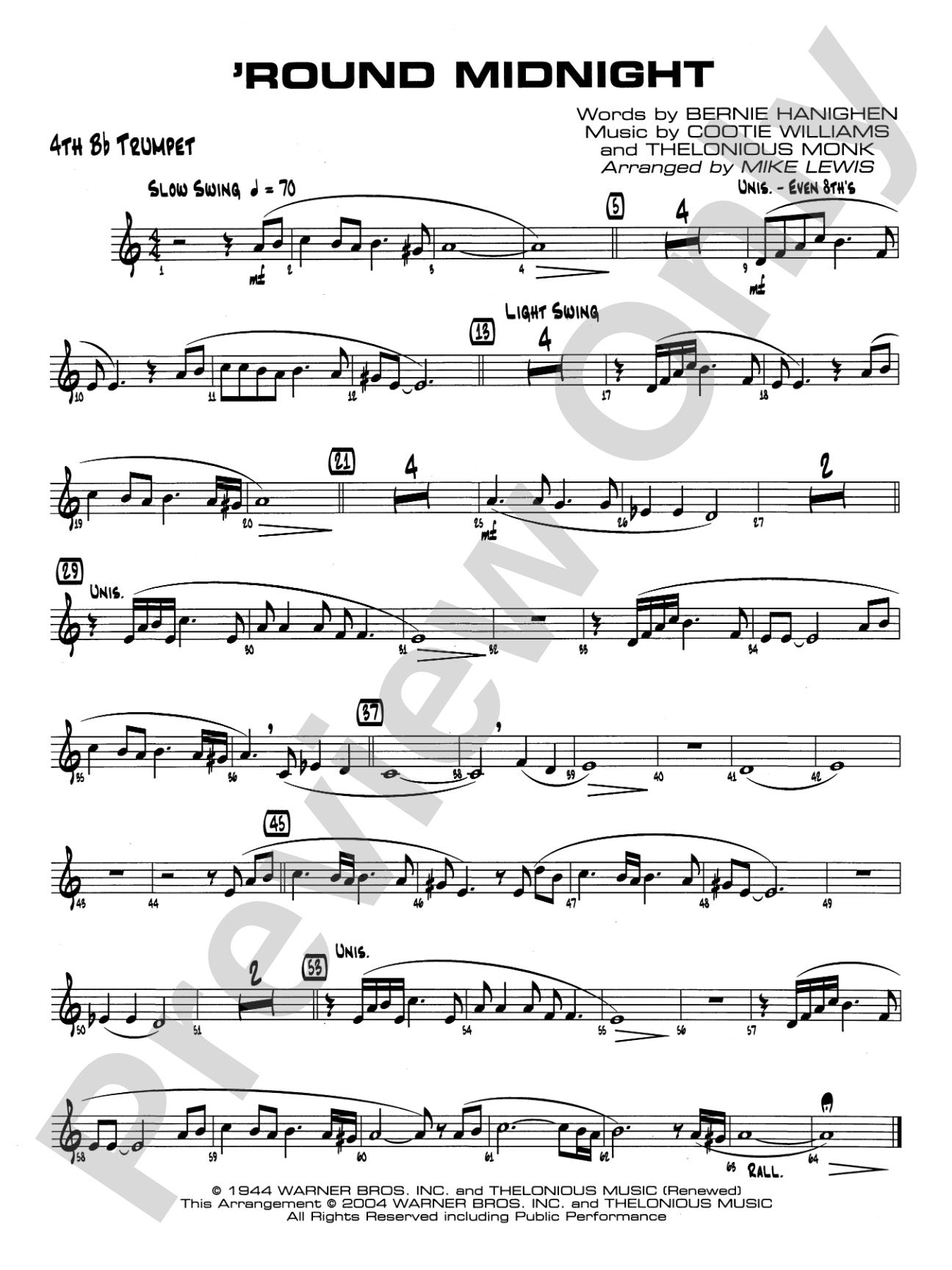 'Round Midnight: 4th B-flat Trumpet