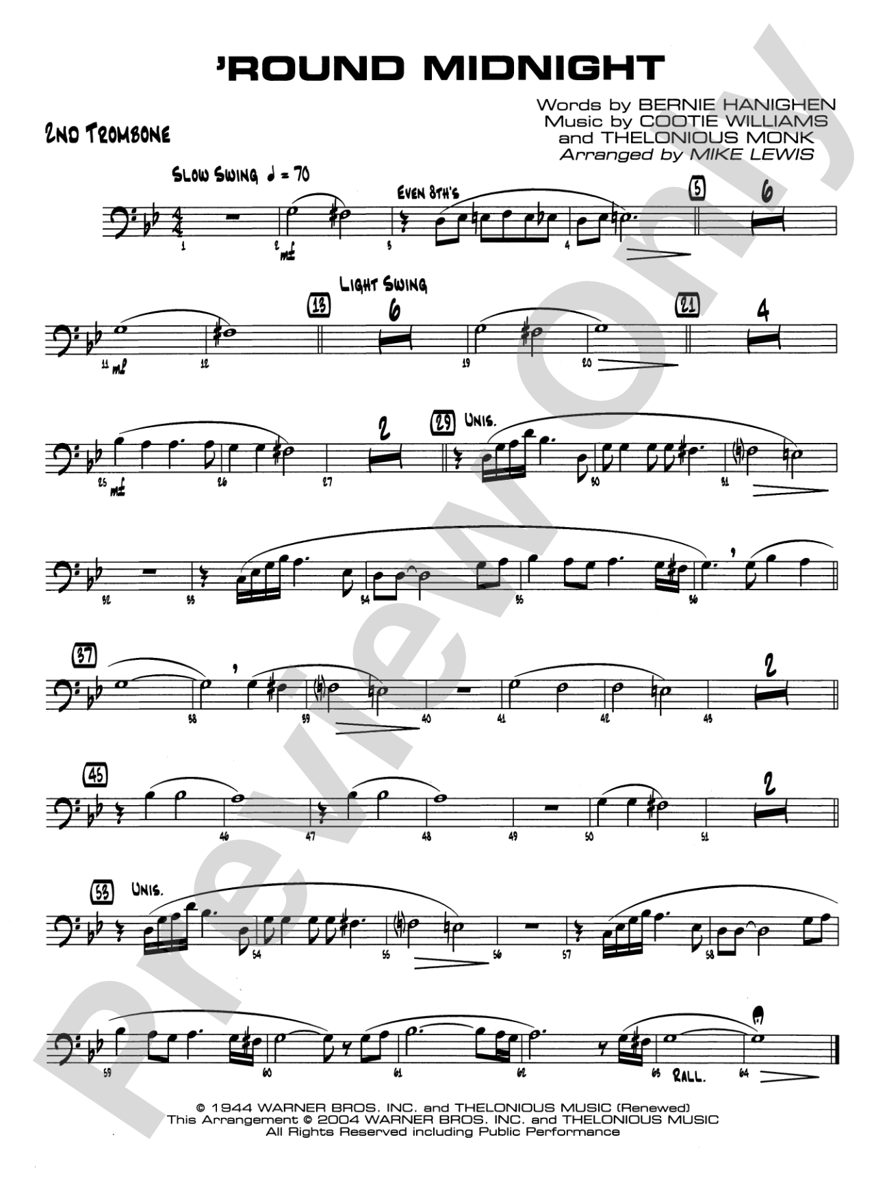 'Round Midnight: 2nd Trombone