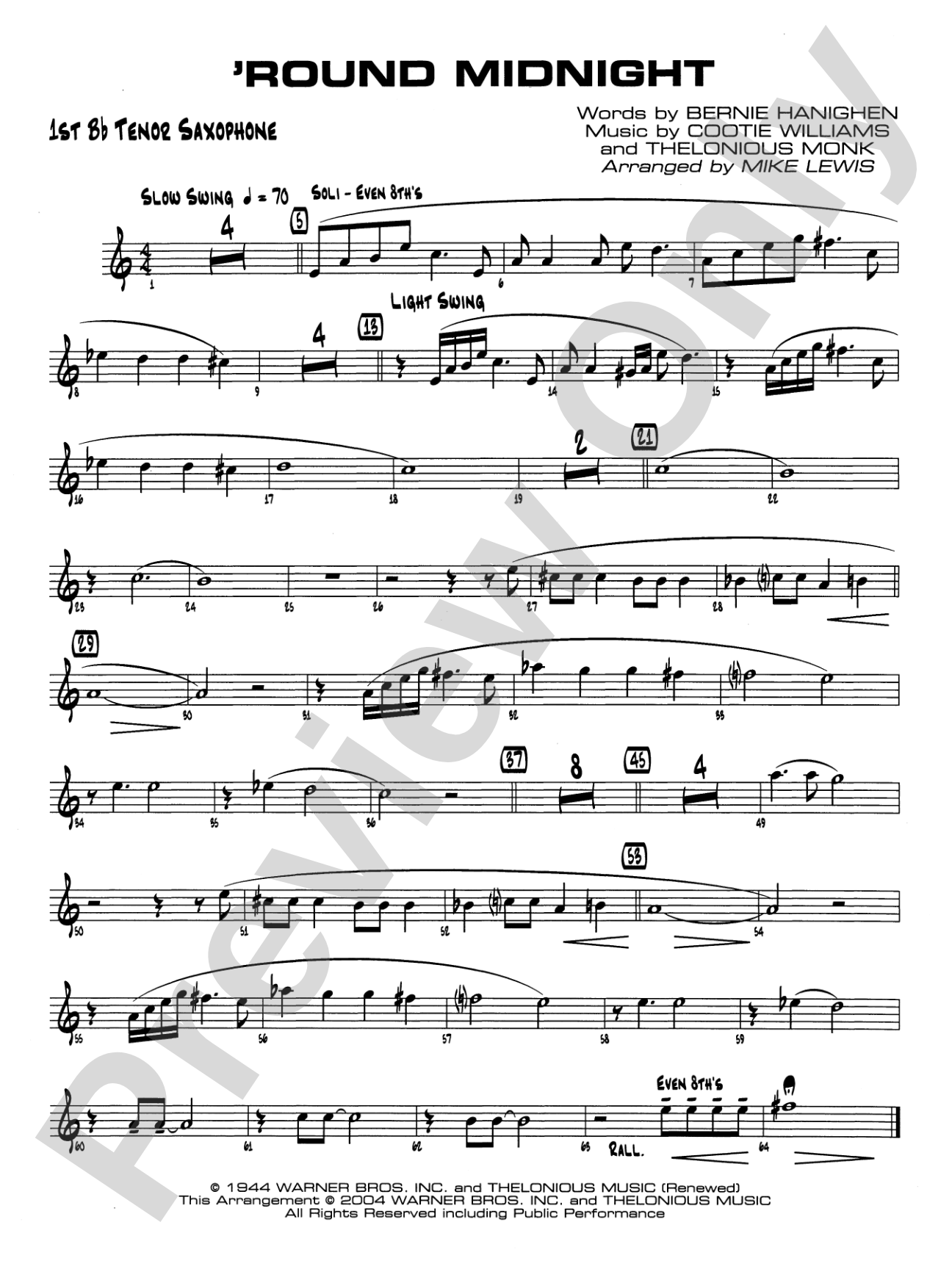'Round Midnight: B-flat Tenor Saxophone