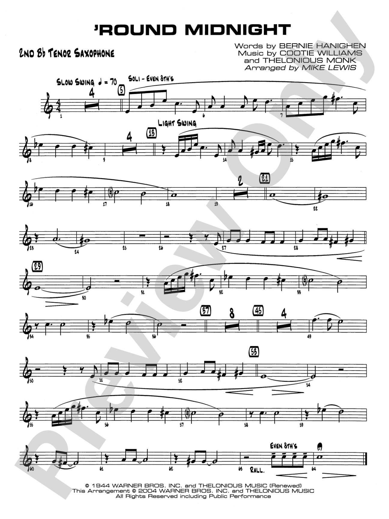 'Round Midnight: 2nd B-flat Tenor Saxophone