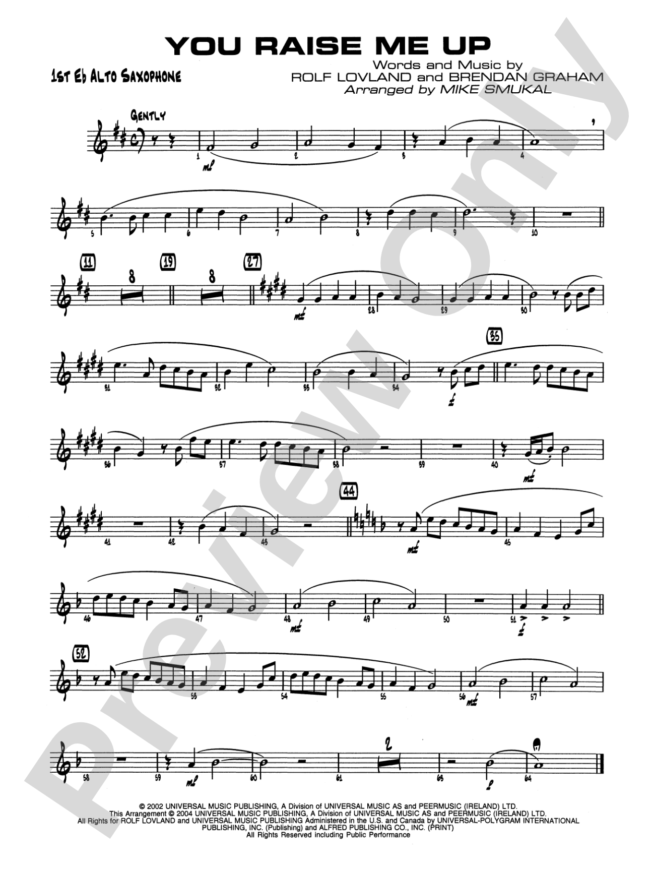 You Raise Me Up: E-flat Alto Saxophone