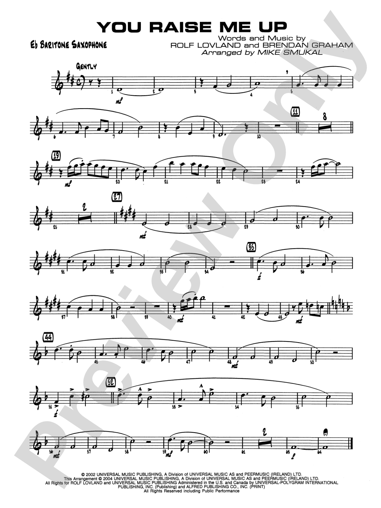 You Raise Me Up: E-flat Baritone Saxophone