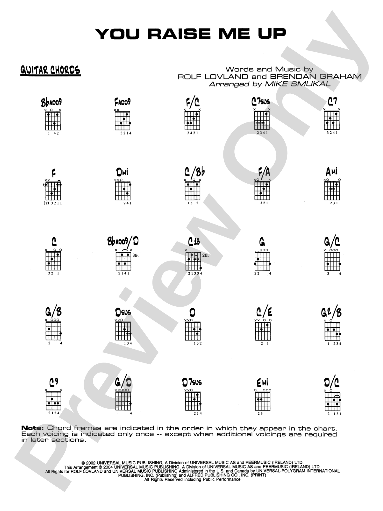 You Raise Me Up: Guitar Chords