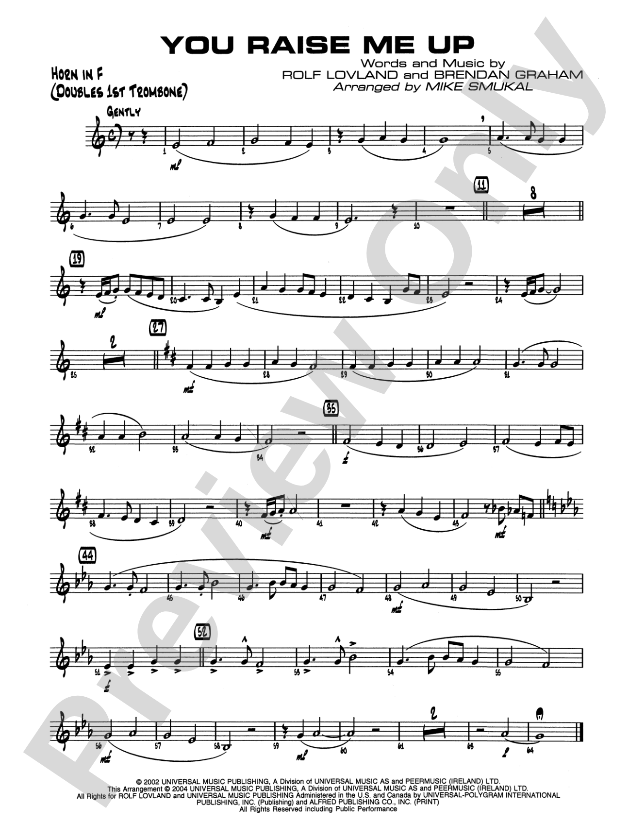 You Raise Me Up: 1st F Horn