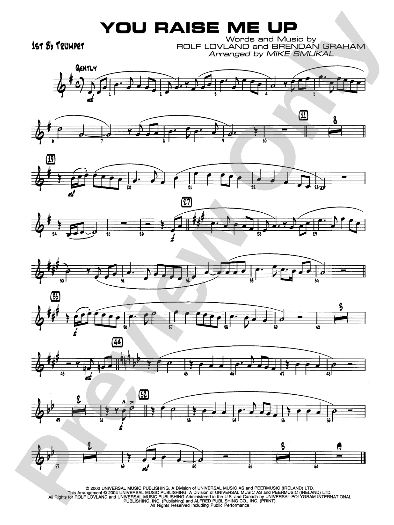 You Raise Me Up: 1st B-flat Trumpet
