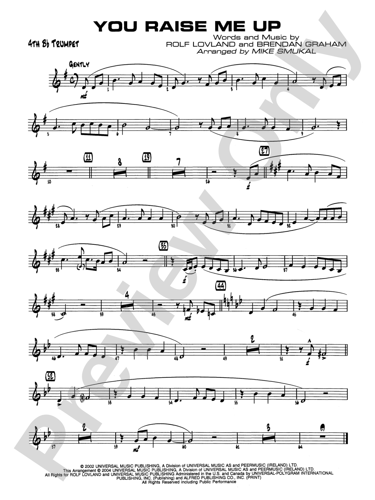You Raise Me Up: 4th B-flat Trumpet