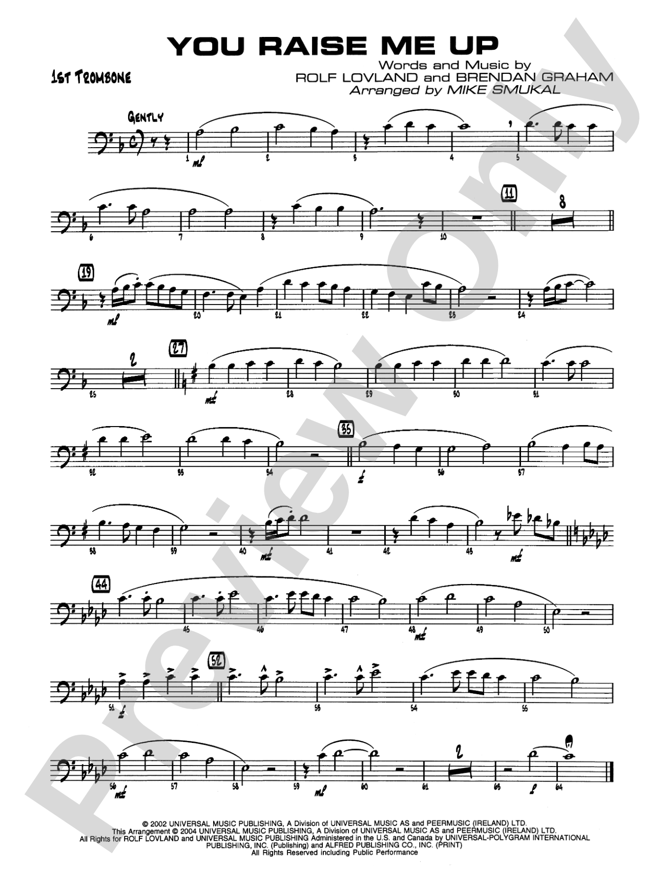You Raise Me Up: 1st Trombone