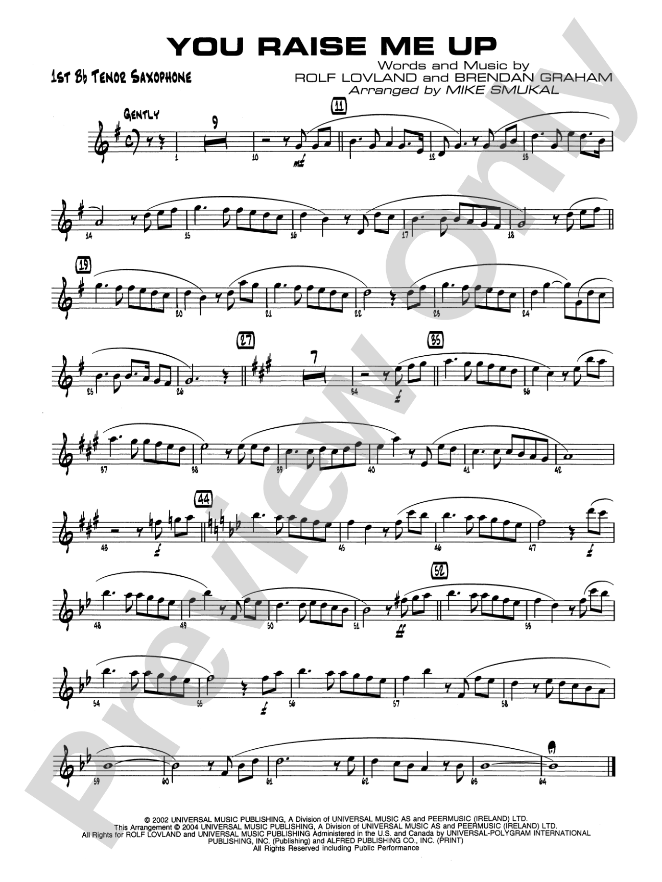 You Raise Me Up: B-flat Tenor Saxophone