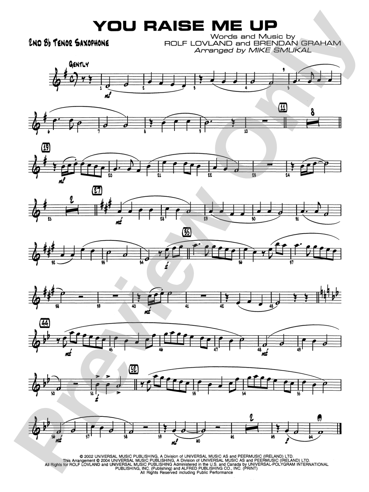 You Raise Me Up: 2nd B-flat Tenor Saxophone