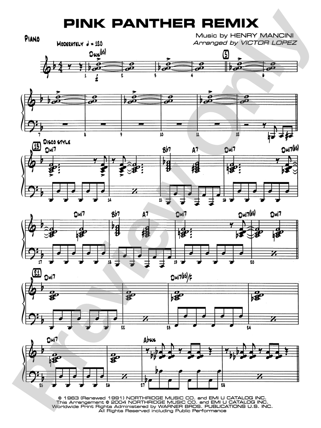 Pink Panther Remix: Piano Accompaniment