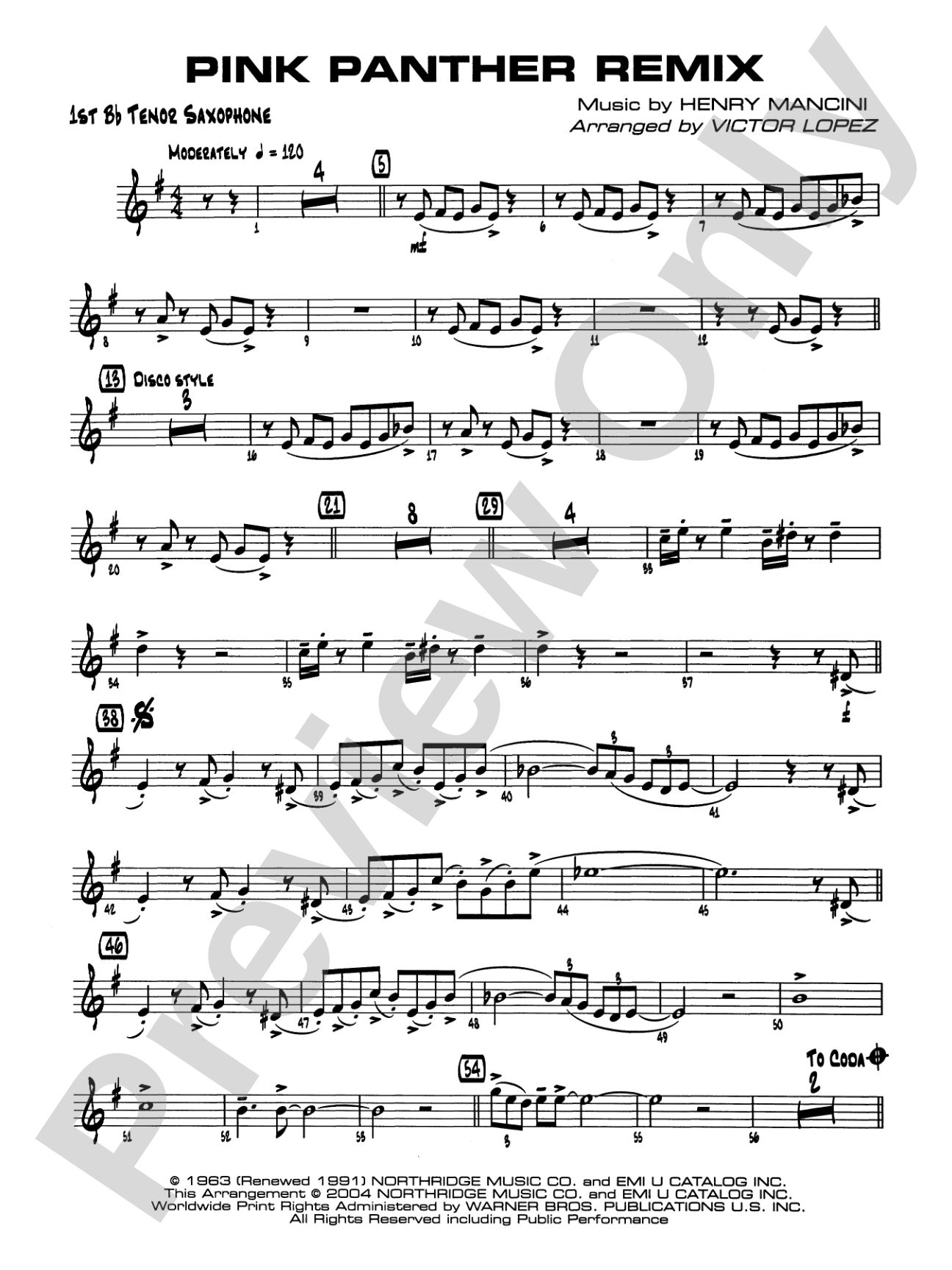 Pink Panther Remix: B-flat Tenor Saxophone