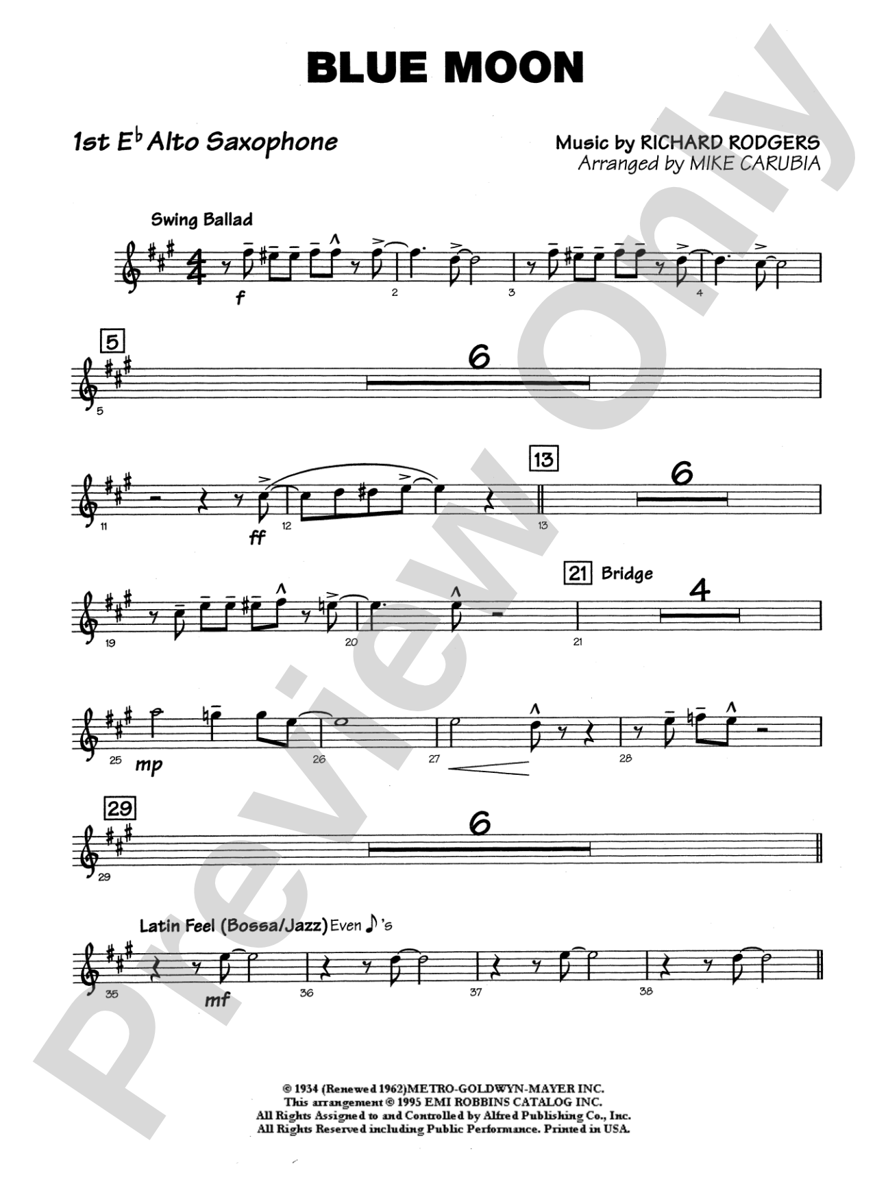 Blue Moon: E-flat Alto Saxophone