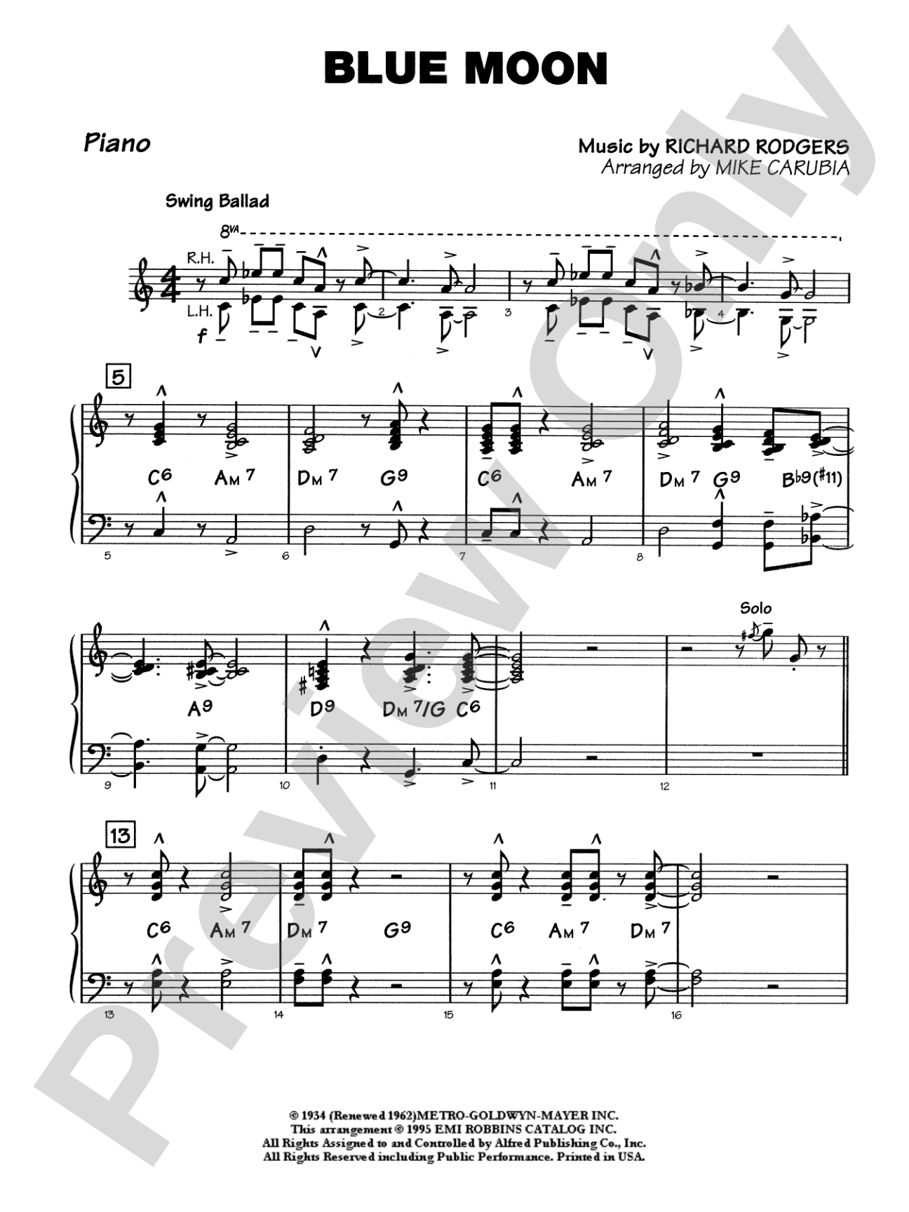 Blue Moon: Piano Accompaniment