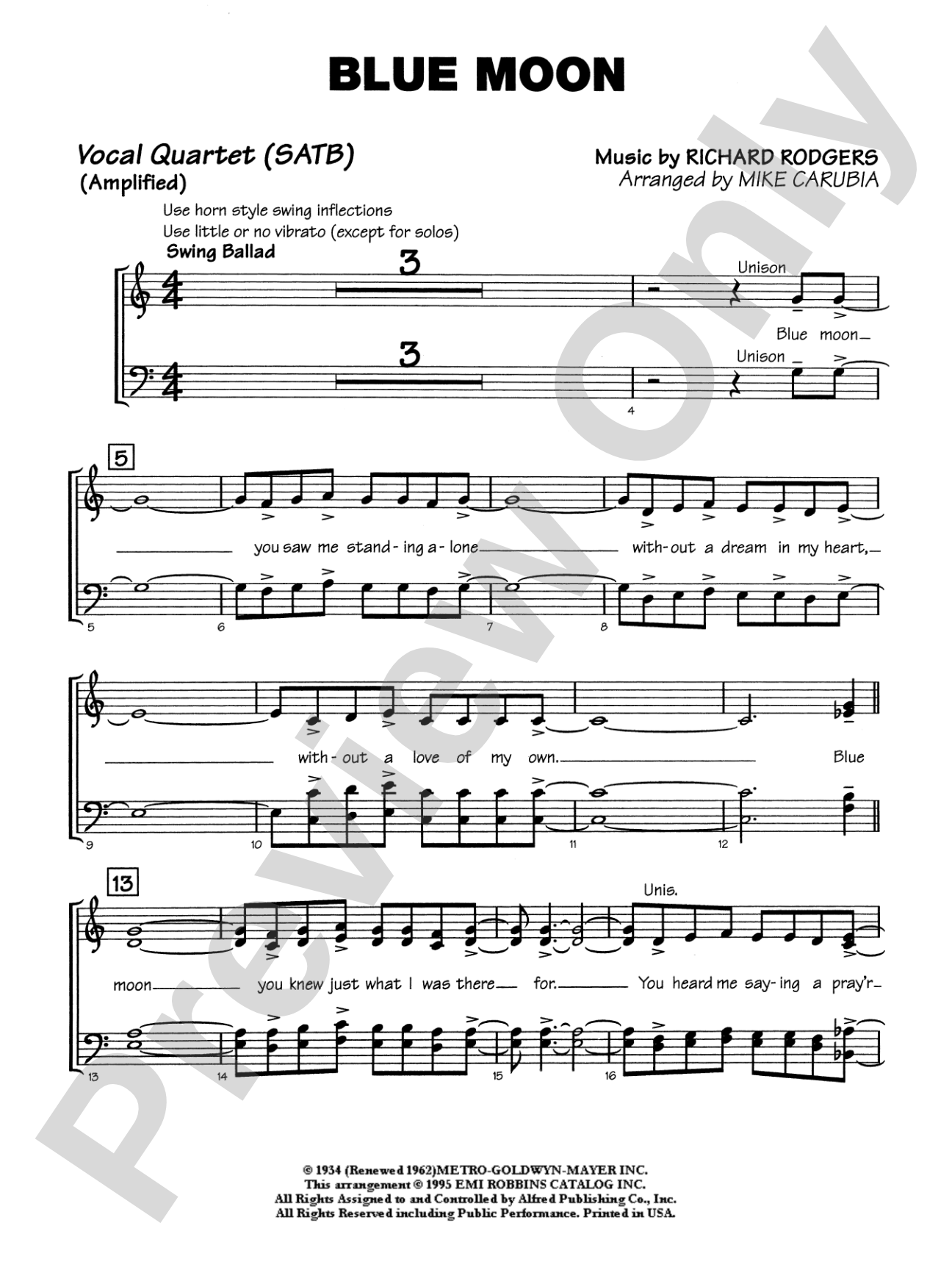 Blue Moon: SATB Vocals
