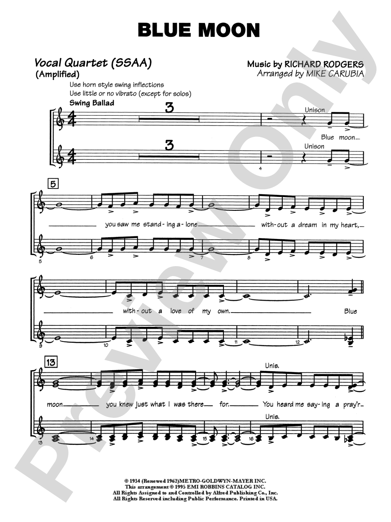 Blue Moon: SSAA Vocals