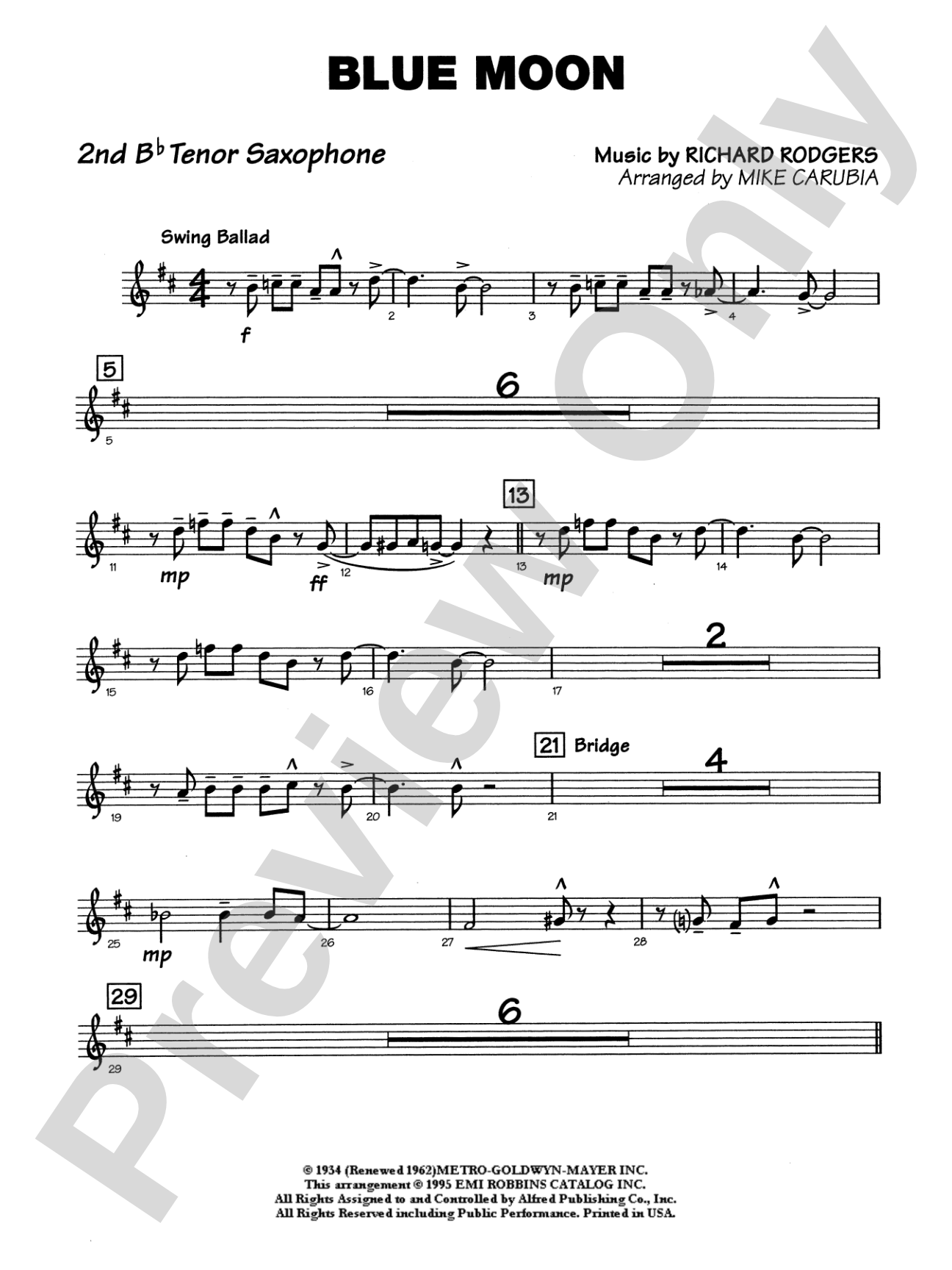 Blue Moon: 2nd B-flat Tenor Saxophone