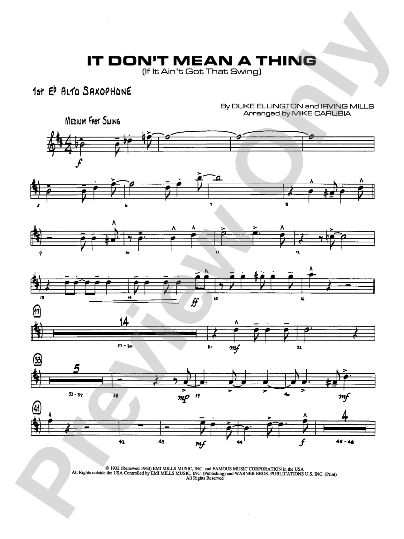 It Don't Mean a Thing (If It Ain't Got That Swing): E-flat Alto Saxophone