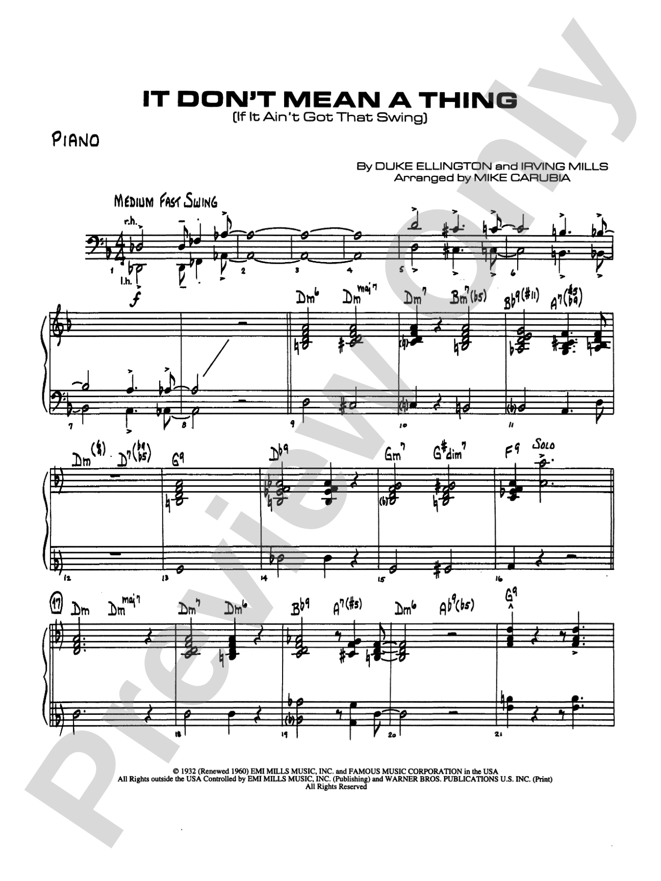 It Don't Mean a Thing (If It Ain't Got That Swing): Piano Accompaniment