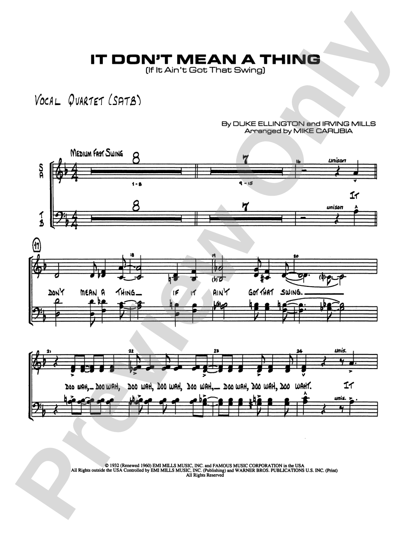 It Don't Mean a Thing (If It Ain't Got That Swing): SATB Vocals