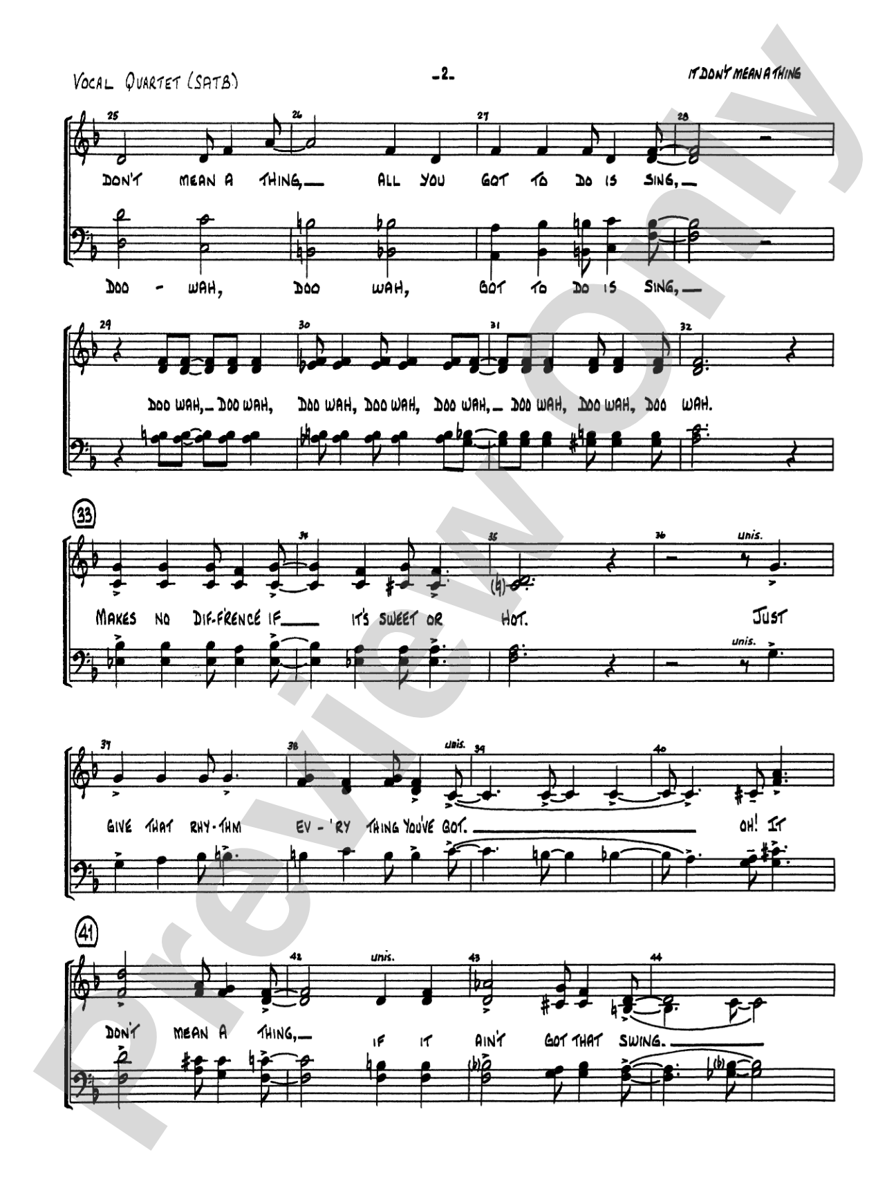 It Don't Mean a Thing (If It Ain't Got That Swing): SATB Vocals