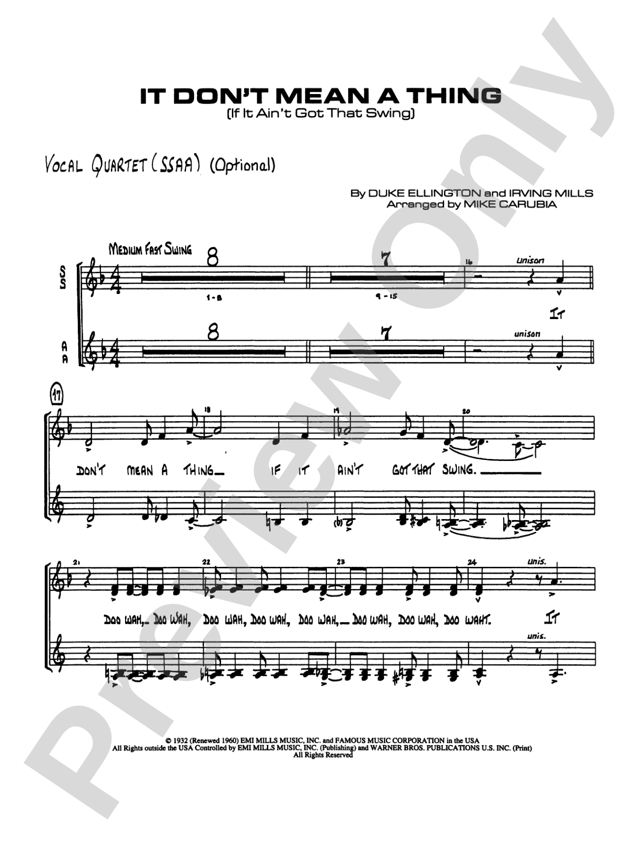 It Don't Mean a Thing (If It Ain't Got That Swing): SSAA Vocals
