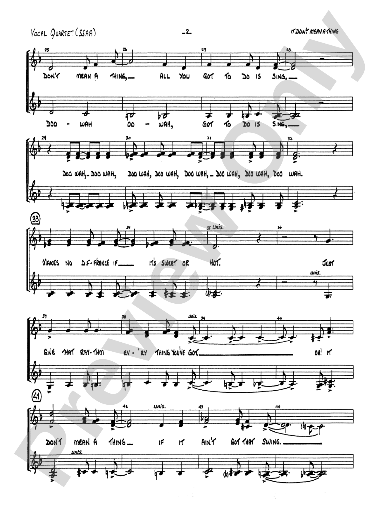 It Don't Mean a Thing (If It Ain't Got That Swing): SSAA Vocals