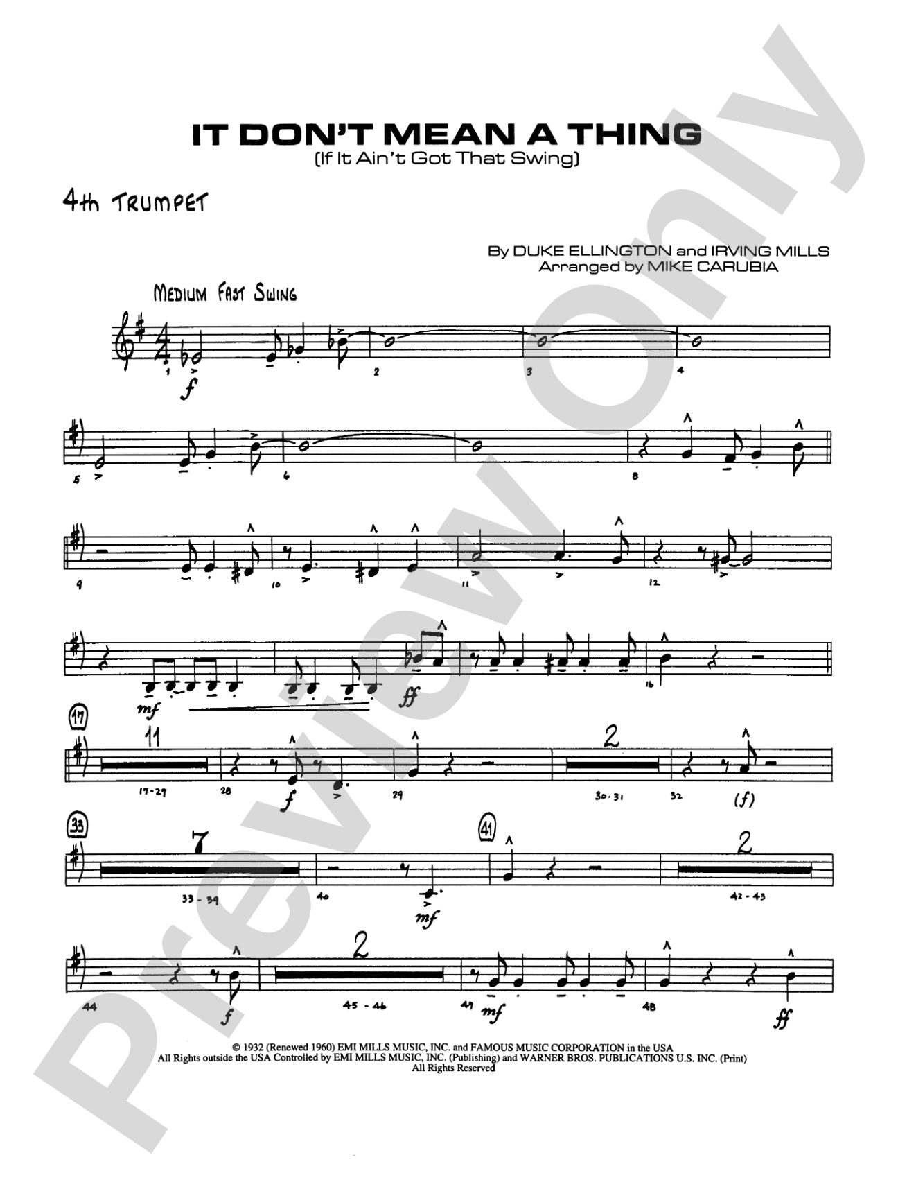 It Don't Mean a Thing (If It Ain't Got That Swing): 4th B-flat Trumpet